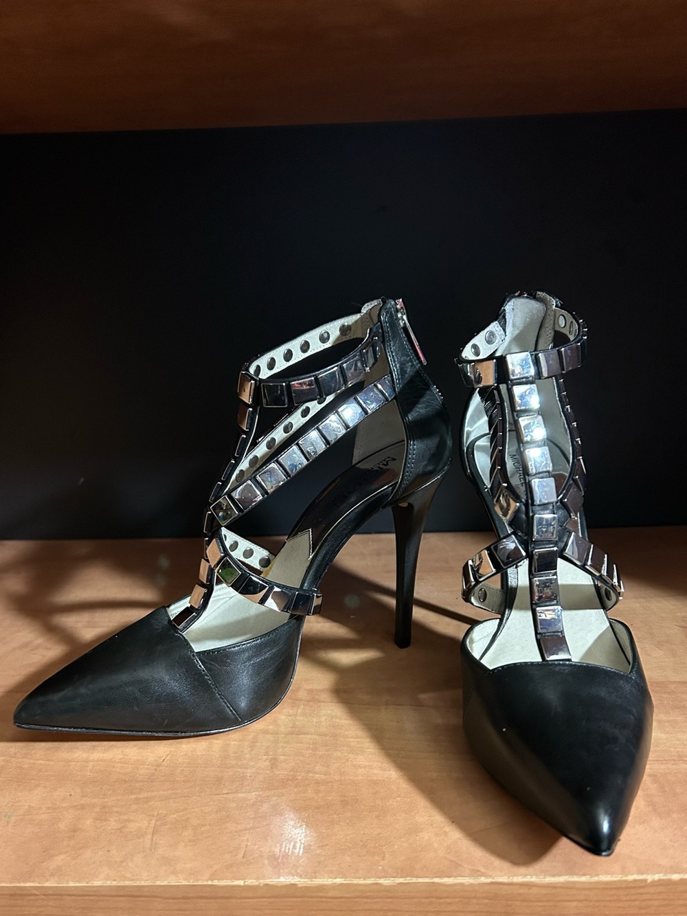 MICHAEL Michael Kors Black Pointed Toe Stiletto Heels with Chain Detail